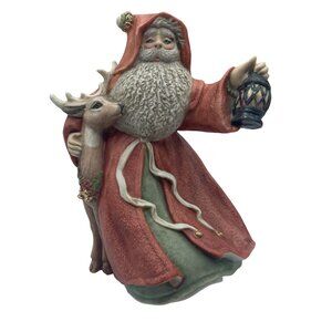 VTG Saint Nick Deer Lantern Figurine Santa Claus Hand Painted Mold